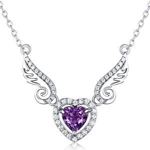 💎 Hollow Purple Heart Wings Lovely Pendant Necklace for Women, EVGG1052